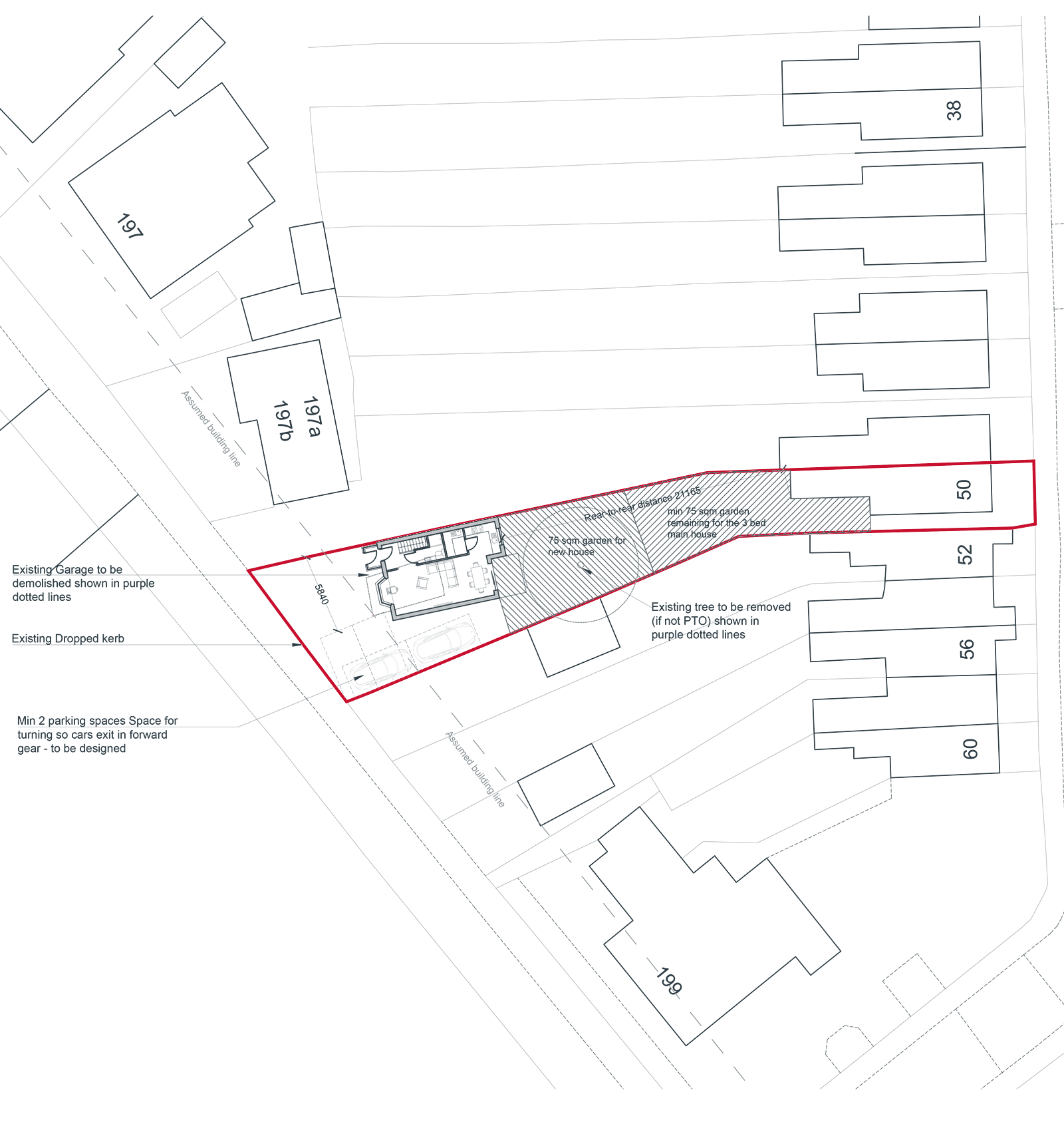 Site plan with the plot outlined in red: a new house in the garden of an existing home, Ipswich