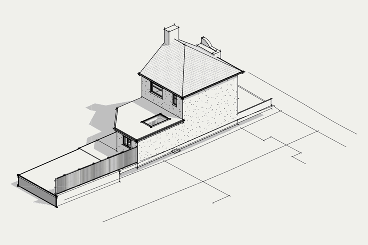 Three-dimensional rear view of the approved single-storey extension at Brentwood Road